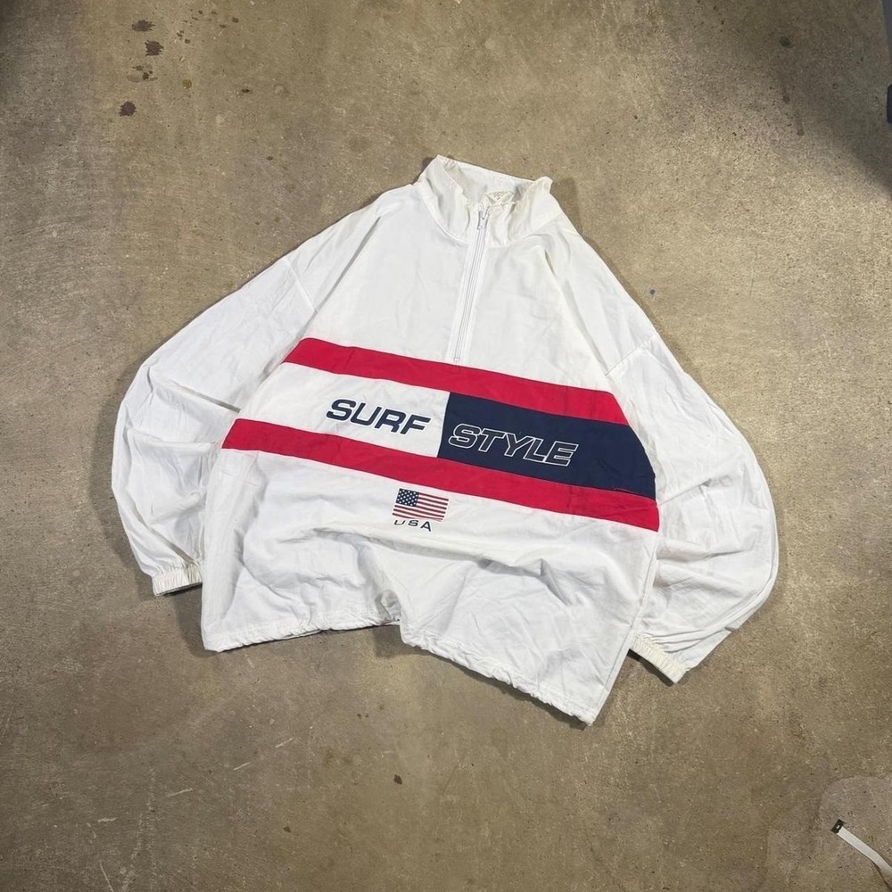 Vintage 90s USA rare surf style striped box logo quarter zip windbreaker